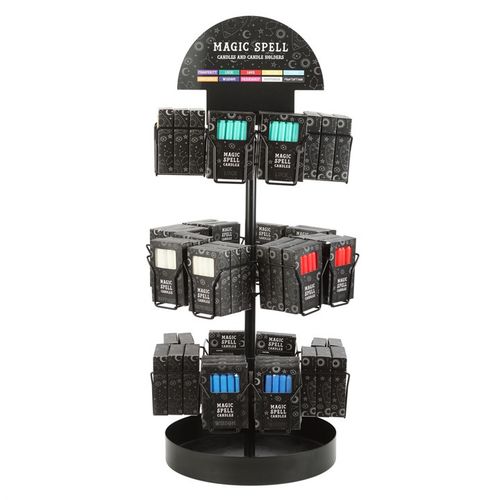 Set of 72 candles tabletop display on a spinner for easy access to colorful magic spell candles