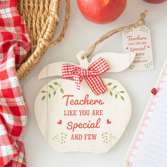 Charming apple hanging decoration for teachers with the text 'Teachers Like You Are Special and Few' and a red checkered bow