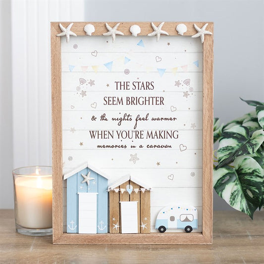 Decorative 3D shell caravan plaque featuring a beach theme with starry text and decorative elements from Kimchi Toki