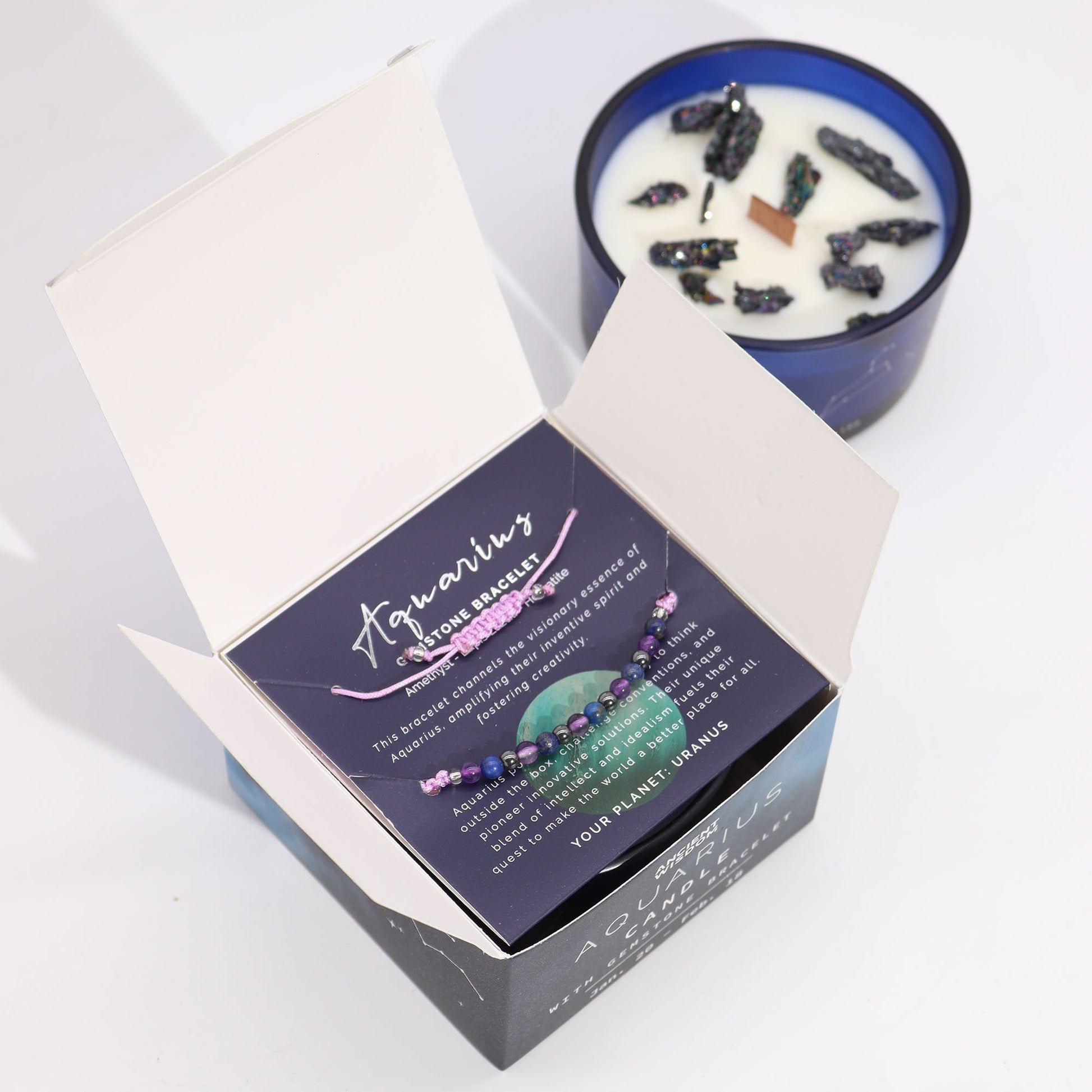 Aquarius gemstone bracelet and candle set from Zodiac Crystal Candle with Gemstone Bracelet
