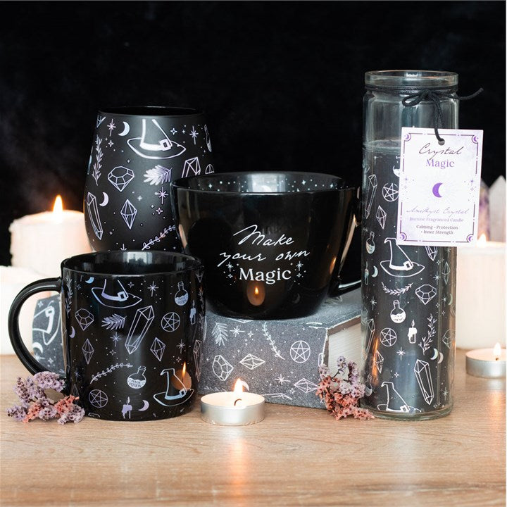 Crystal Witch Jasmine Tube Candle with Amethyst chips, a beautiful addition to your spiritual collection from Kimchi Toki