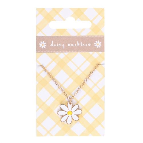 Daisy Pendant Necklace featuring a delicate white flower with a yellow center on a gold chain, perfect for elegant charm