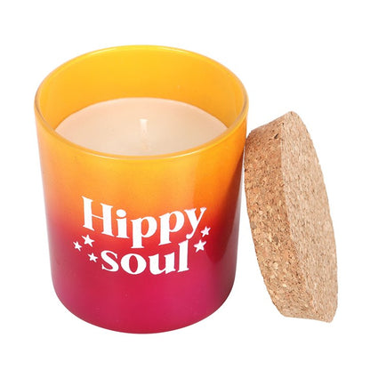 Hippy Soul pomegranate and fig candle with a vibrant gradient container, available for purchase as Hippy Soul candles online at Kimchi Toki.