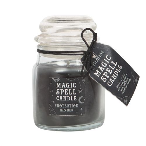 Handcrafted protection spell candle jar in black opium, designed for spiritual rituals and enhancing protective energies.