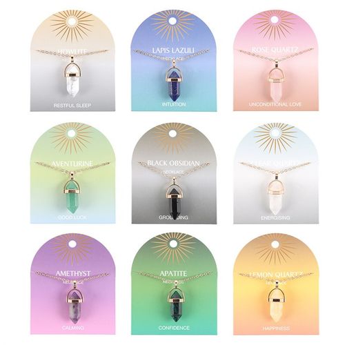 Set of 9 Crystal Pendant Necklaces featuring various gemstones for healing energies and spiritual significance