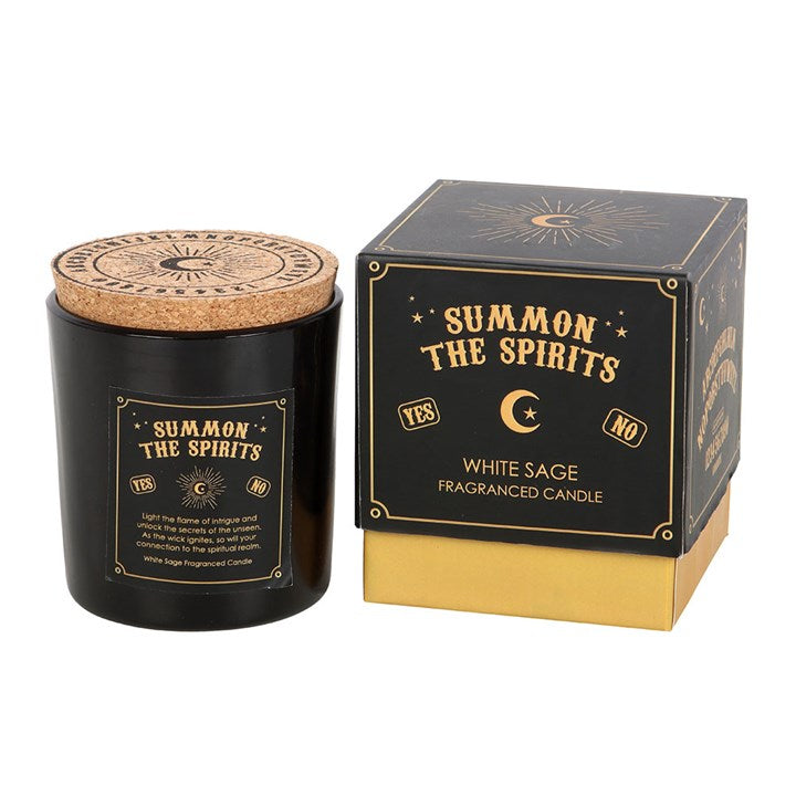 Black candle with cork lid and matching box.