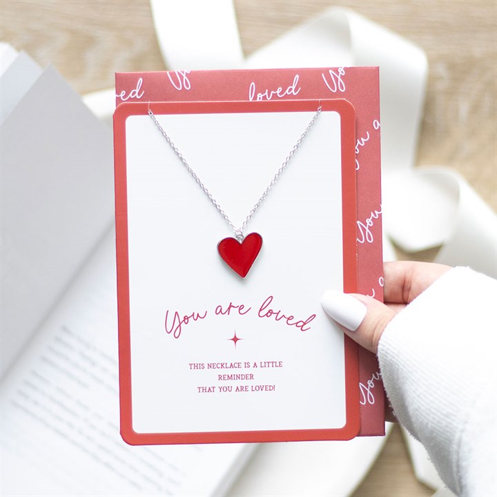 Love Heart Pendant Card featuring a red heart necklace, perfect for expressing love and affection in gifts