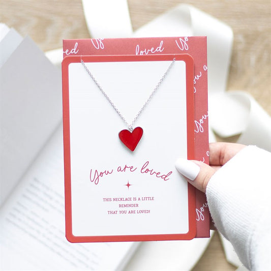 Love Heart Pendant Card featuring a red heart necklace, perfect for expressing love and affection in gifts