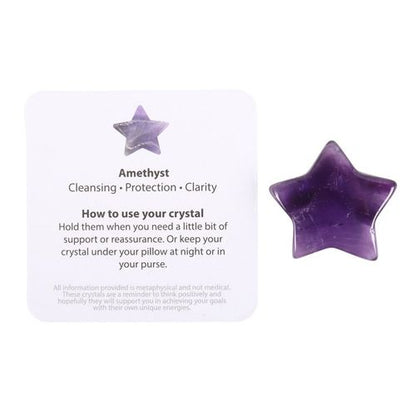 Amethyst crystal star gift with cleansing and protection information in a bag from Kimchi Toki