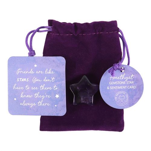 Amethyst crystal star gift from Kimchi Toki with sentiment card in a purple bag