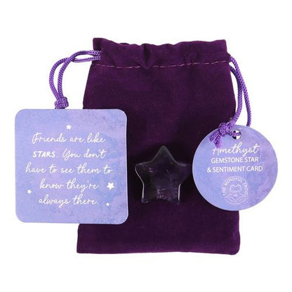Amethyst crystal star gift from Kimchi Toki with sentiment card in a purple bag