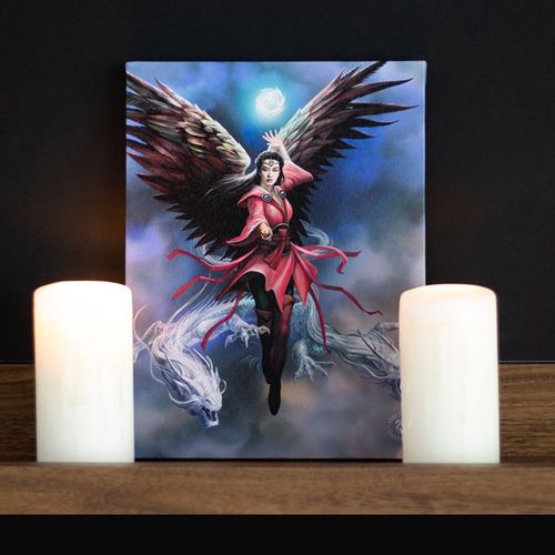 19x25cm Anne Stokes fantasy plaque featuring an Air Element Sorceress with dramatic wings and mystical imagery
