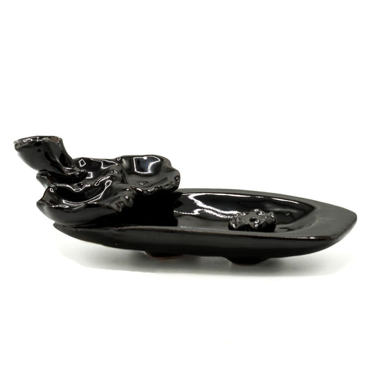 Elegant backflow incense burner lotus pond in sleek black ceramic design for a calming ambiance