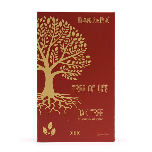 Banjara botanical incense in Oak Tree scent with artistic tree design on the packaging