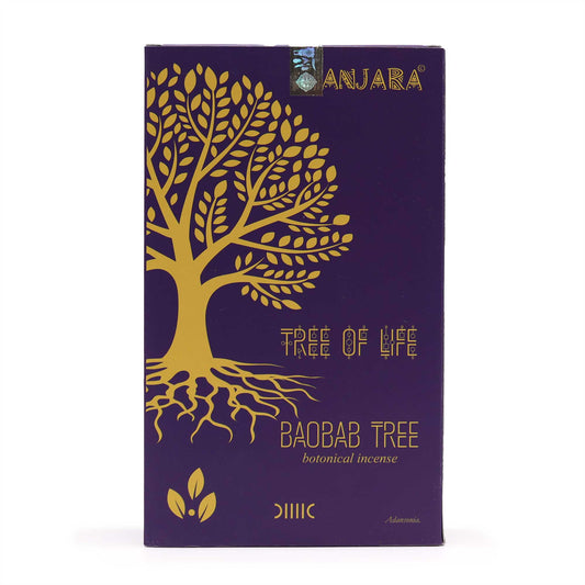 Banjara Botanical Incense - Baobab Tree Incense Sticks in elegant packaging featuring a golden tree design