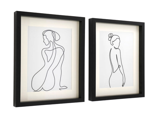 Geko Products black framed silhouette prints featuring minimalist line art of female figures in elegant poses