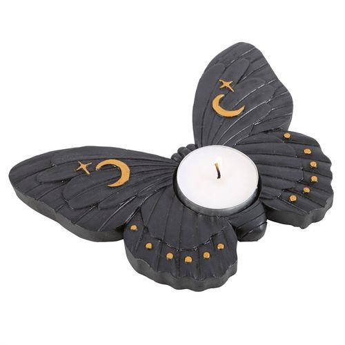 Elegant Black Moth Candle Holder with Moon and Star Designs for Tealights and Home Decor