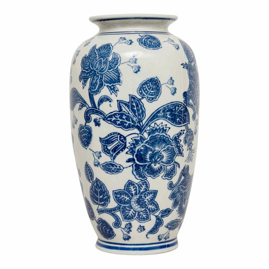 Blue and White Anemone Vase by Geko Products with intricate floral design on ceramic surface