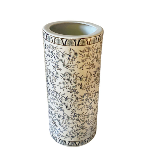 Geko Products Blue and White Umbrella Stand with floral and bird design cylindrical ceramic holder
