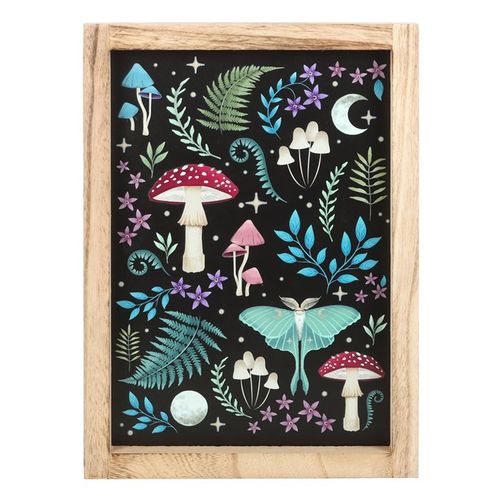 Dark Forest Framed Wall Print featuring botanical framed art with colorful mushrooms and ferns