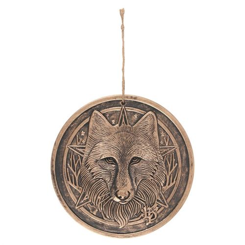 Bronze Terracotta Wolf Plaque with intricate wolf design for hanging decoration
