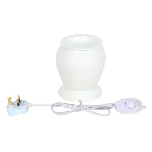 White ceramic Buddha statue wax warmer for home fragrance and relaxation