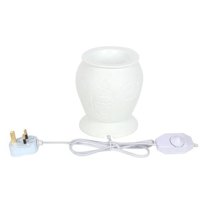 White ceramic Buddha statue wax warmer for home fragrance and relaxation