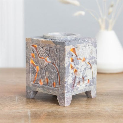 Handcrafted Carved Elephant Oil Burner in soapstone design with intricate detailing