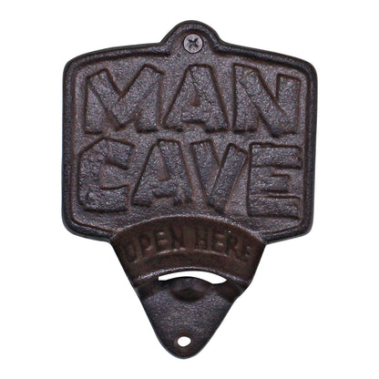 Geko Products cast iron bottle opener wall mount with Man Cave embossed design