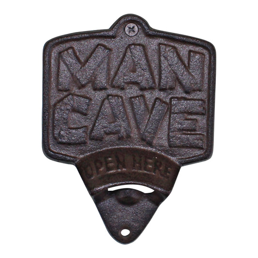 Geko Products cast iron bottle opener wall mount with Man Cave embossed design