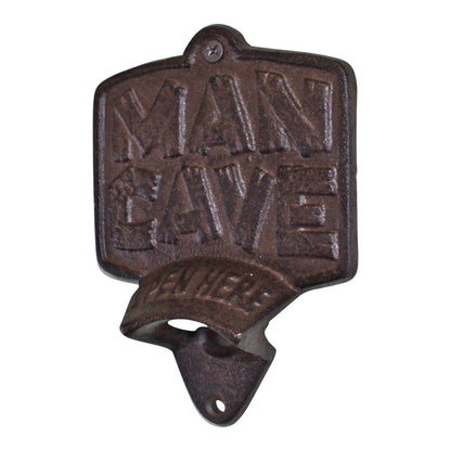 Geko Products brown cast iron bottle opener wall mount with Man Cave design