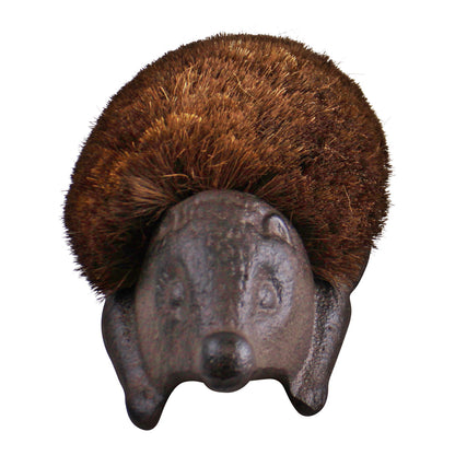 Geko Products cast iron garden decor hedgehog with brown bristle brush back