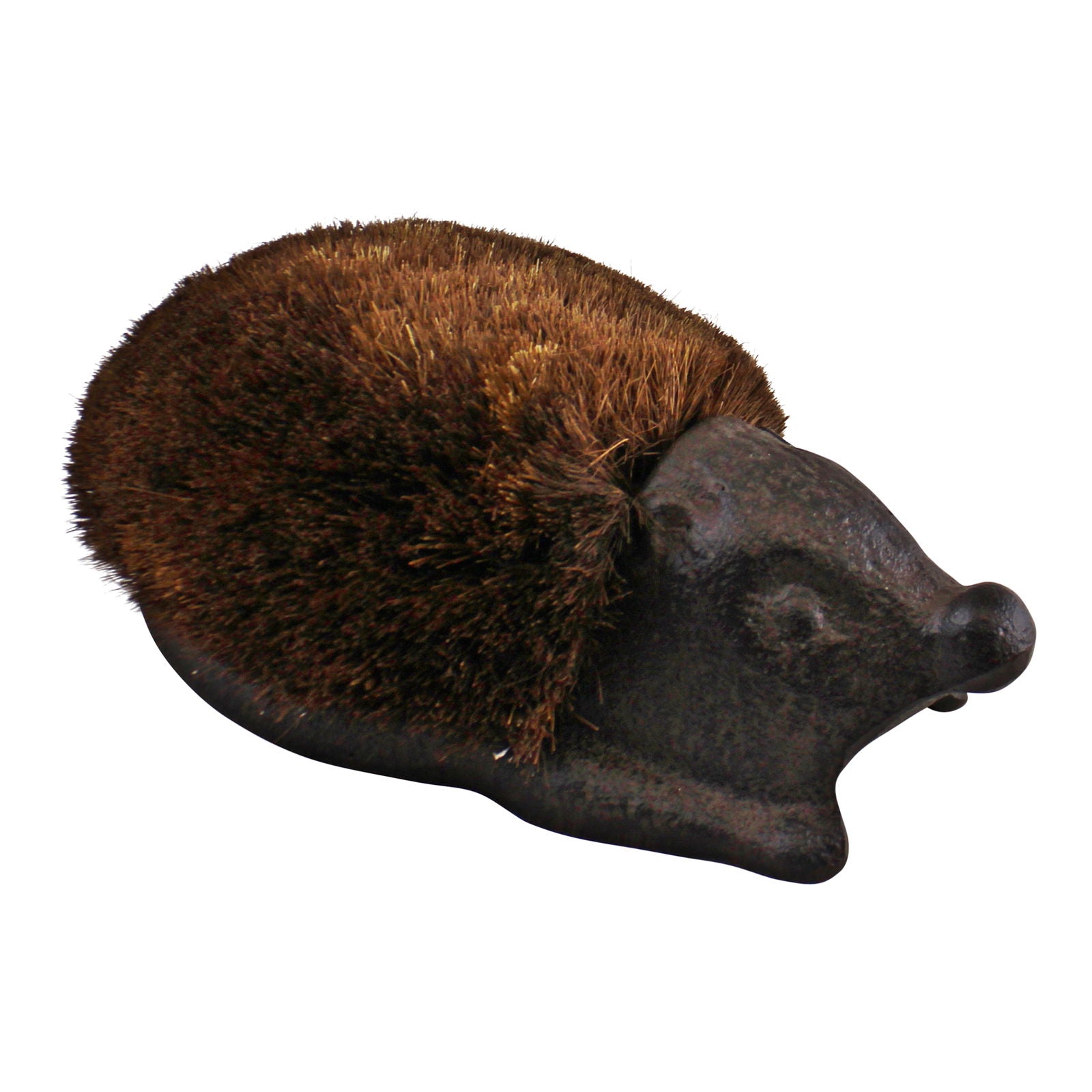Geko Products cast iron garden decor hedgehog brush with natural bristles for outdoor use