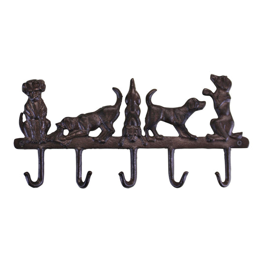 Geko Products cast iron hooks for home featuring five dog-shaped hooks in dark brown finish