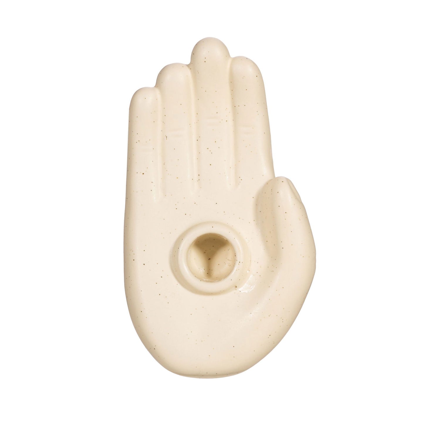 Beige hand-shaped candle holder made by Geko Products with a smooth finish and a central candle slot