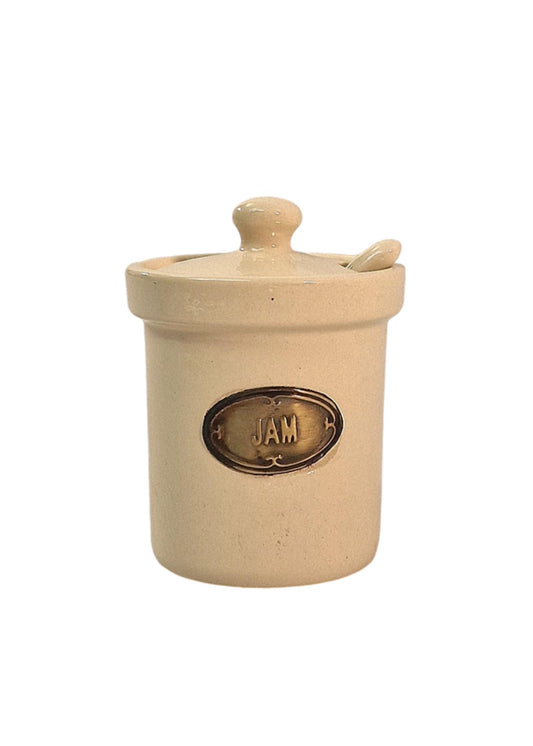 Geko Products beige ceramic jam jar set with lid and spoon holder for kitchen storage