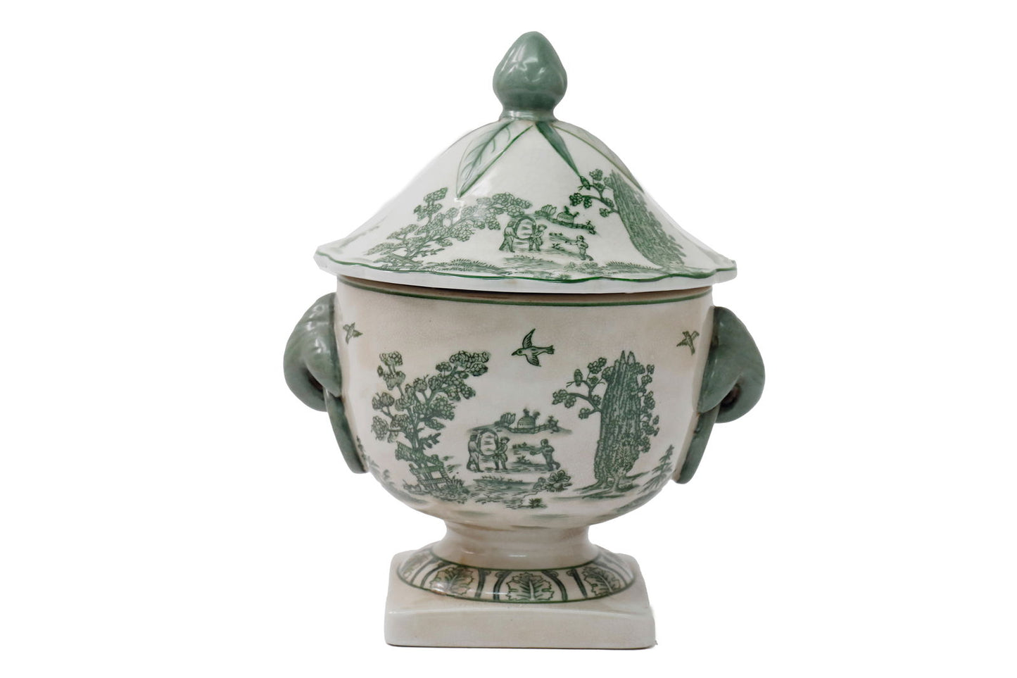 Geko Products ceramic parrot urn 28cm with green nature-inspired designs and decorative handles