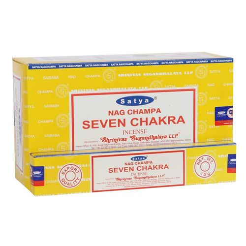 12 Packs of Seven Chakra Incense Sticks by Satya for meditation and spiritual practices