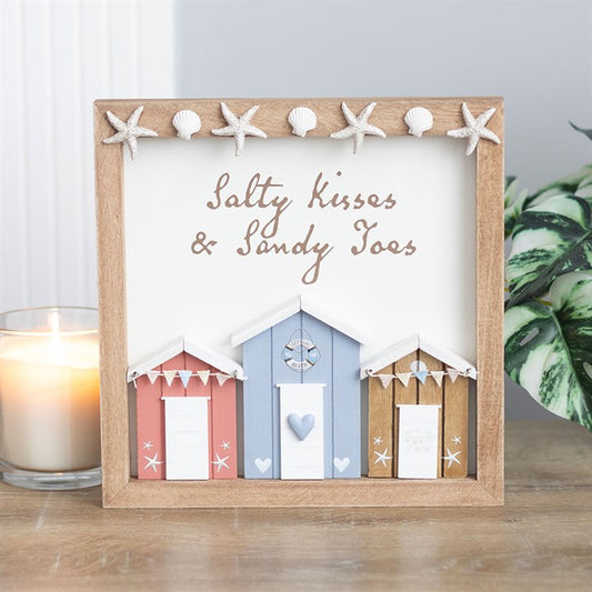 Salty Kisses 3D Shell Beach Hut Plaque coastal themed wall art for home decoration