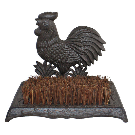Geko Products Cockerel garden boot cleaner with metal rooster design and stiff bristle brush
