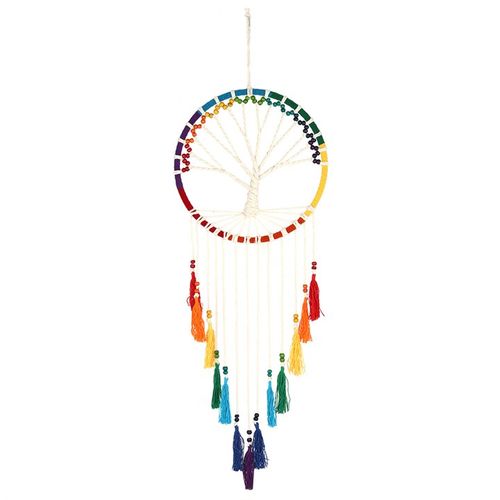100cm Colourful Dreamcatcher featuring a Rainbow Beaded Tree of Life design with vibrant tassels