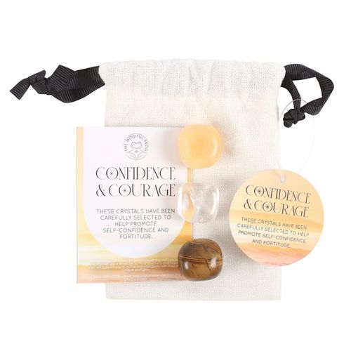 Confidence healing crystals set with four stones in a pouch for promoting self-confidence and fortitude