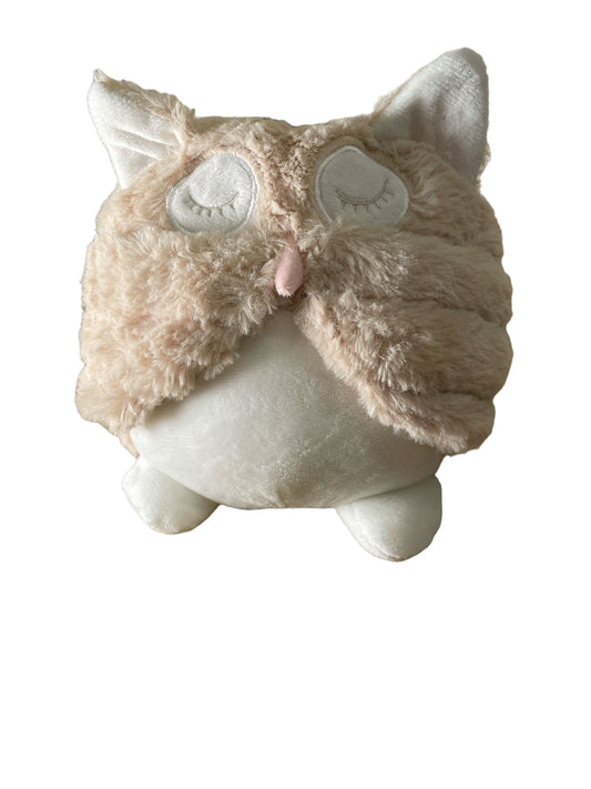 Cream owl door stop plush with soft fur texture and closed eyes for home decor