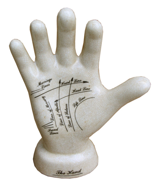 Geko Products ceramic palmistry hand decor with labeled lines for marriage love head and life
