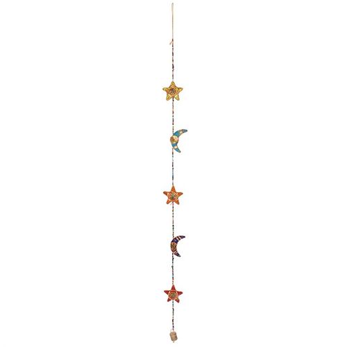 Hanging moon and star decor featuring colorful moons and stars with a charming bell for a whimsical touch