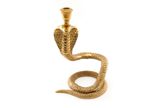Large gold snake candle holder with detailed scales by Geko Products for decorative use