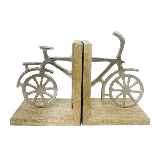 Geko Products bicycle themed bookends with metal bike design and wooden base for holding books
