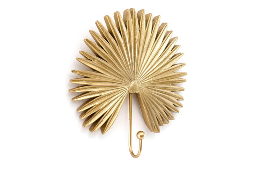Geko Products decorative gold wall hook shaped like a textured fan palm leaf for wall decor
