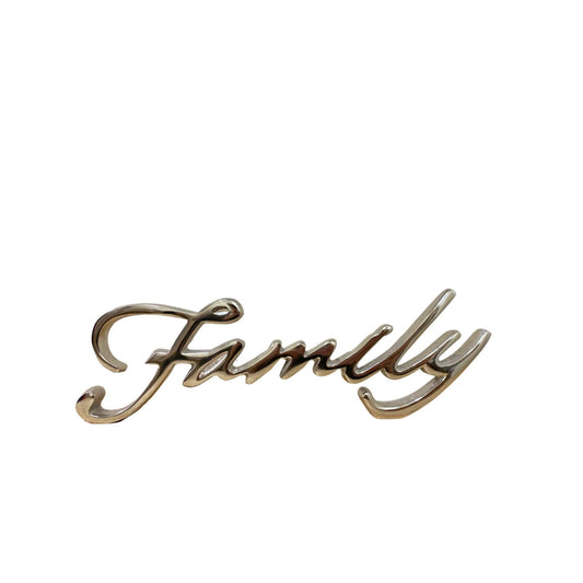 Geko Products silver family ornament with elegant cursive script design for home decoration