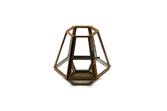 Geko Products small glass candle holder with geometric metal frame and clear glass panels